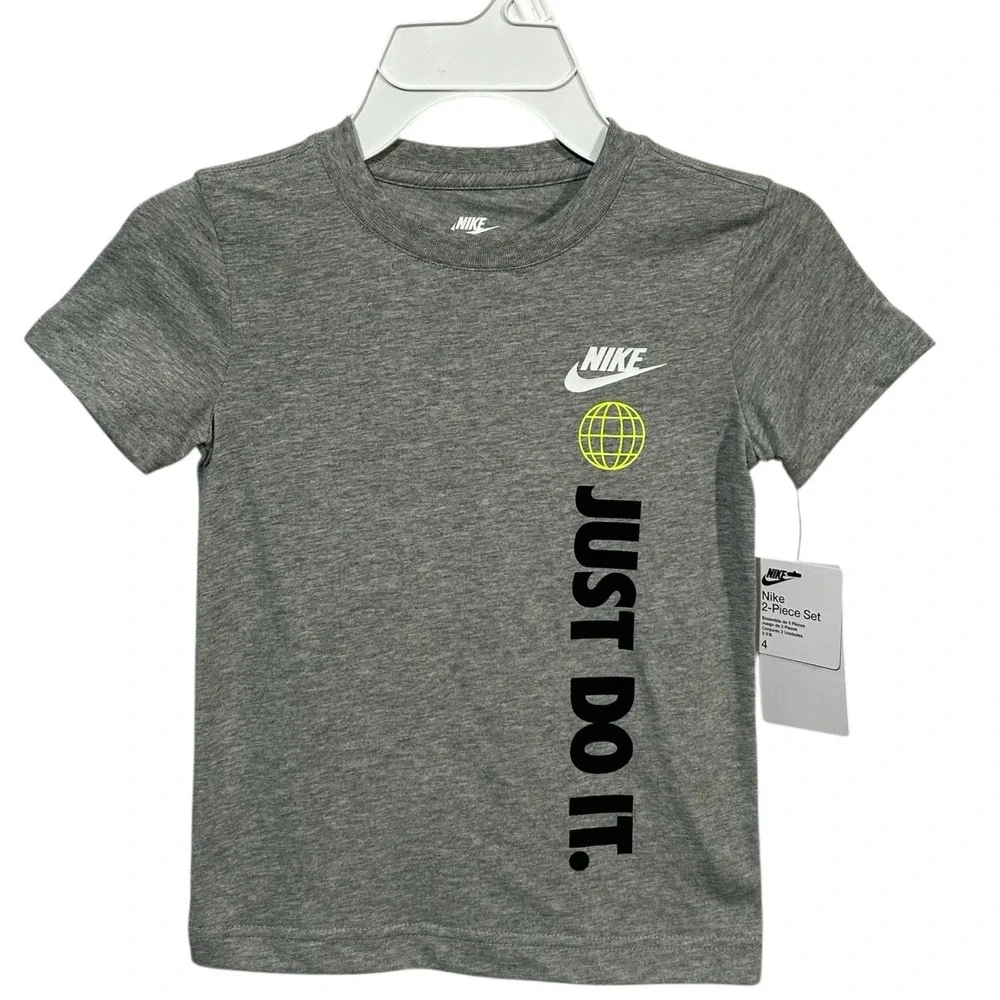 Nike Toddler Boys Fleece Jogger Pants &‎ T-shirt Outfit Set Size 4 Black-Gray